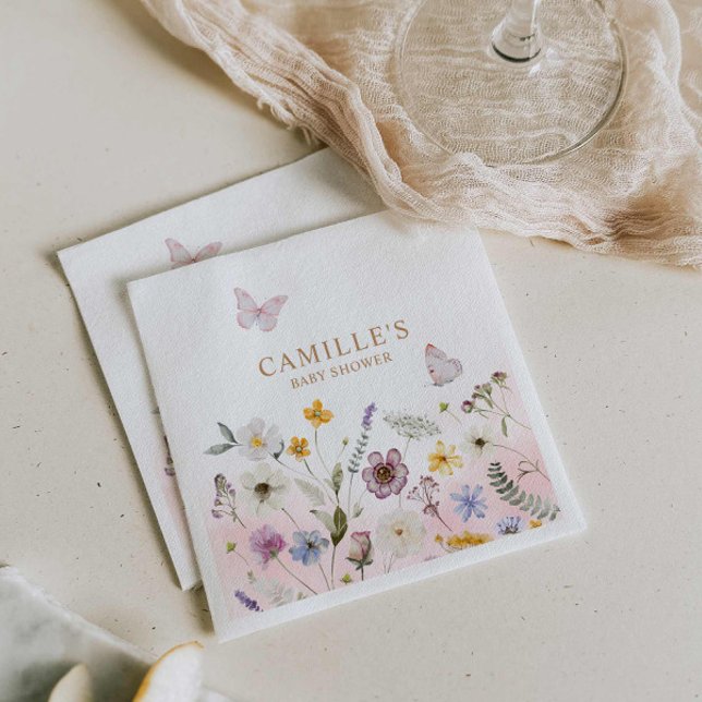 Butterfly Garden Girl Baby Shower Napkins (Butterfly and wildflower girl baby shower napkins)