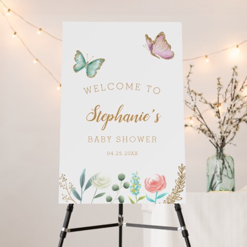 Butterfly Garden Girl Baby Shower Welcome Sign