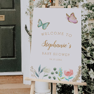 Butterfly Garden Girl Baby Shower Welcome Sign