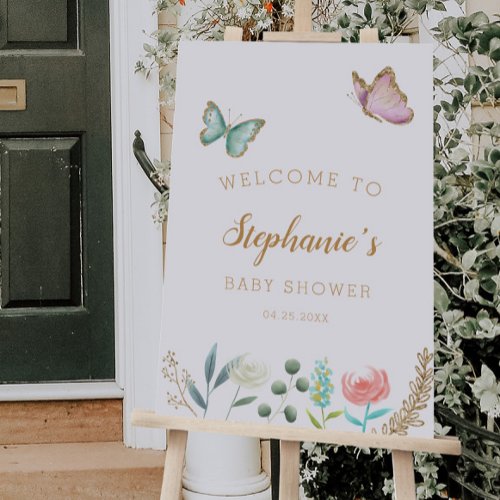 Butterfly Garden Girl Baby Shower Welcome Sign