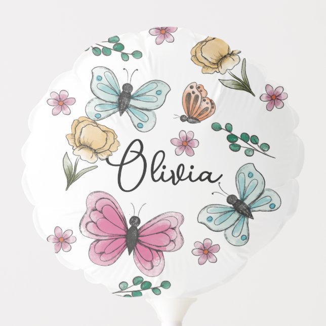 Butterfly Garden Girl Birthday  Balloon (Front)