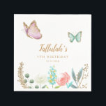 Butterfly Garden Girl Birthday Party Napkins<br><div class="desc">Cute kid's birthday party paper napkin featuring pink and mint butterfly with faux gold embellishments. There are flower garden at the bottom. Customize this product by adding your party information. Perfect for a girl's party in the spring.</div>
