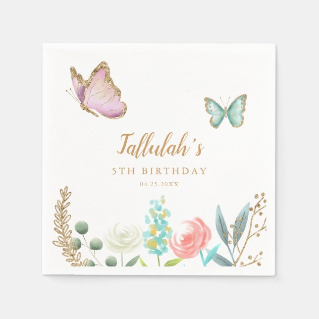 Butterfly Garden Girl Birthday Party Napkins (Front)