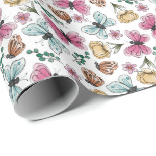 Butterfly Garden Girl Birthday Wrapping Paper