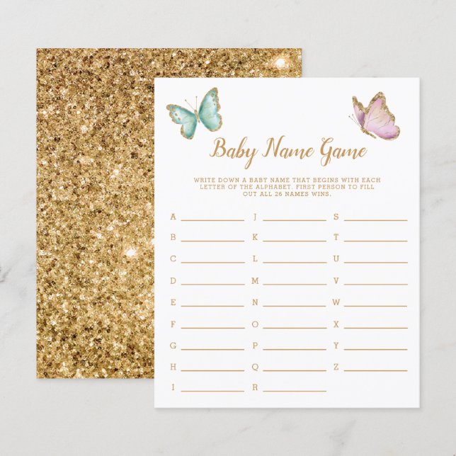 Butterfly Garden Gold Baby Name Shower Game (Front/Back)