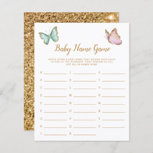 Butterfly Garden Gold Baby Name Shower Game