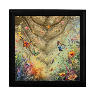 Butterfly garden golden accent custom art gift box