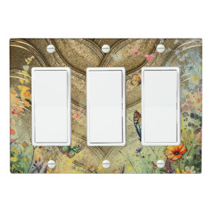 Butterfly garden golden accents custom art light switch cover