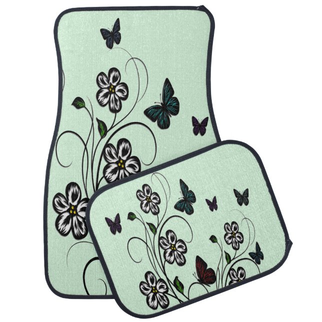 Butterfly Garden Green  Car Floor Mat (Set)