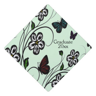 Butterfly Garden Green Graduation Cap Topper