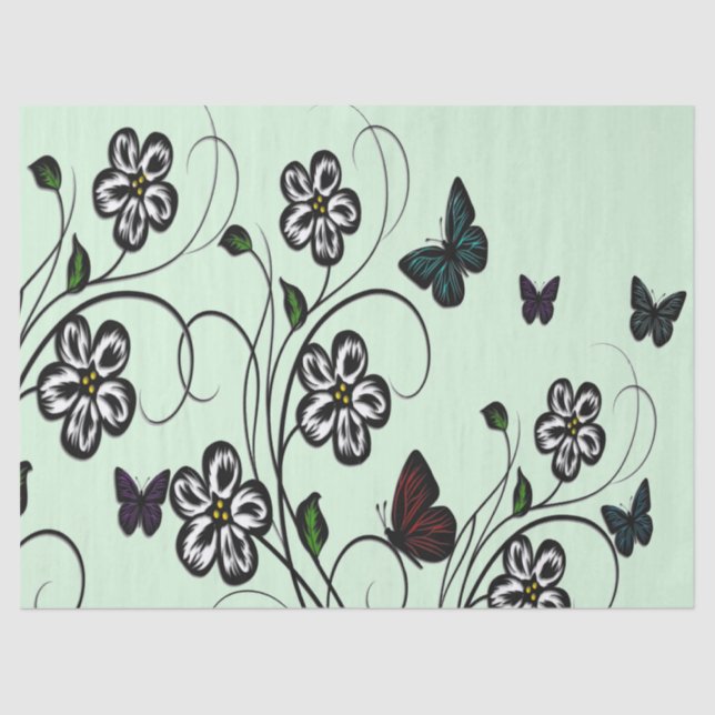 Butterfly Garden Green  Tissue Paper (Front)