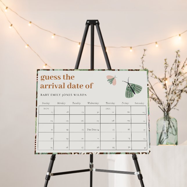 Butterfly Garden Guess Baby Due Date Baby Shower Foam Board (In Situ (Stand))