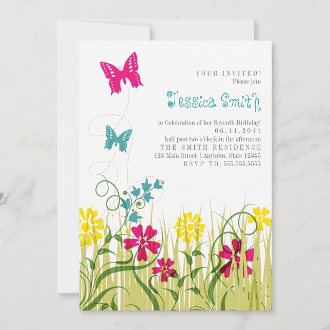 Butterfly Garden in Bright Colors Invitation (Front)
