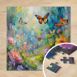 Butterfly Garden Modern Abstract Painting Jigsaw Puzzle<br><div class="desc">A modern impressionist-style painting of butterflies fluttering through a vibrant garden of wildflowers, brought to life with bright pastel colors and abstract textured brush strokes. The dynamic composition and soft color palette evoke the beauty of nature in motion, creating a serene yet lively scene. The expressive brushwork adds depth and...</div>