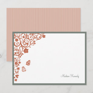 Butterfly Garden Peach Stripe Script Name Note Car Card