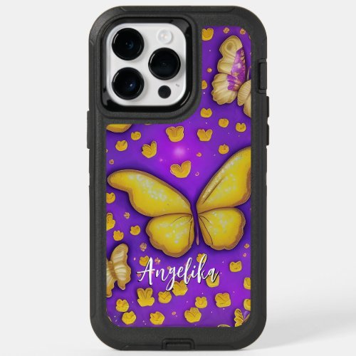 Butterfly Garden Personalized Name OtterBox iPhone 14 Pro Max Case