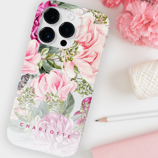 Butterfly Garden Pink Floral Case-Mate iPhone 14 Pro Case