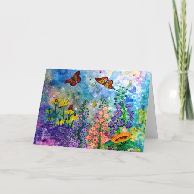 Butterfly Garden Portrait Greeting Card (Front)