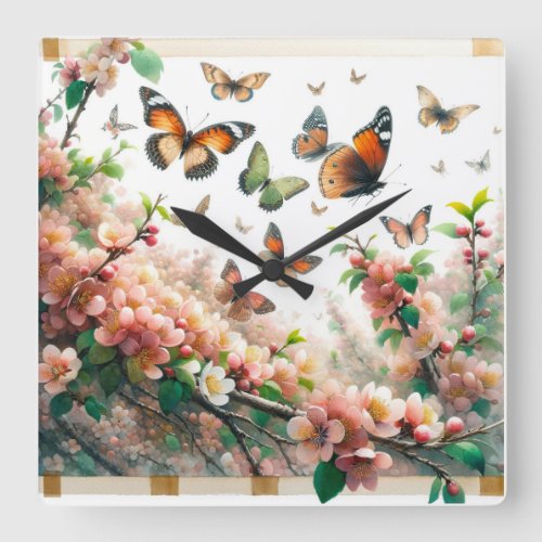 Butterfly Garden REF243 _ Watercolor Square Wall Clock