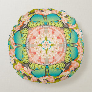 Butterfly Garden Round Pillow
