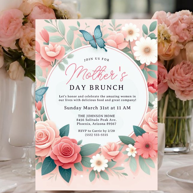 Butterfly Garden Spring Floral Mother's Day Brunch Invitation (Mother's Day Brunch card invitation)