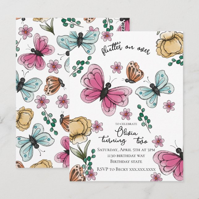Butterfly Garden Spring Girl Birthday Postcard (Front/Back)
