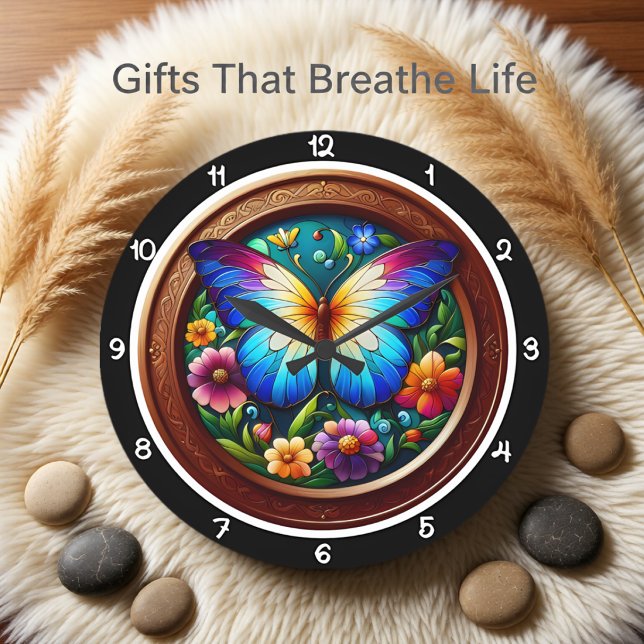 Butterfly Garden Stained Glass Large Clock (Creator Uploaded)