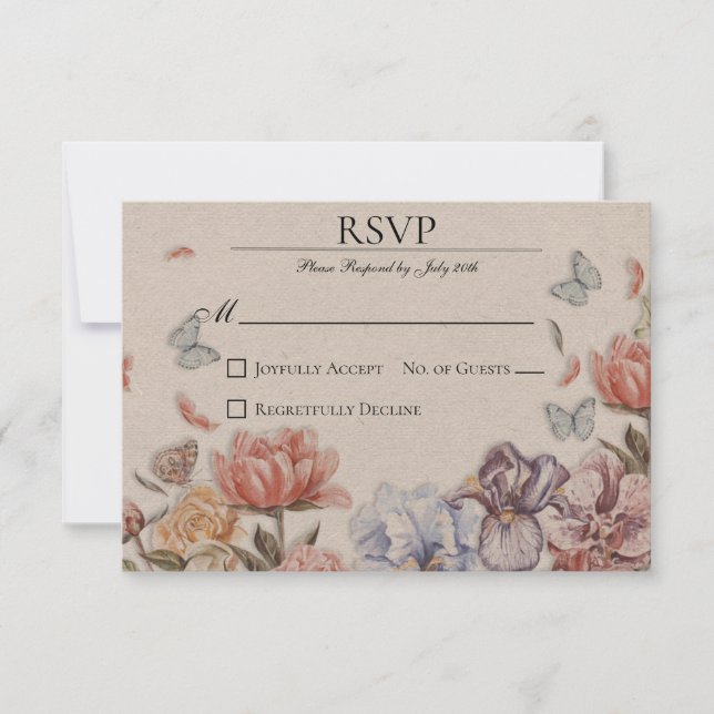 Butterfly Garden Vintage Wedding RSVP Card (Front)