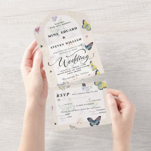 Butterfly garden wedding  all in one invitation