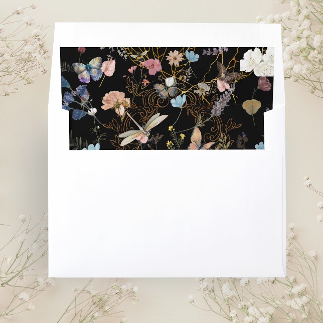 Butterfly Garden Wedding Black Envelope Liner (Creator Uploaded)