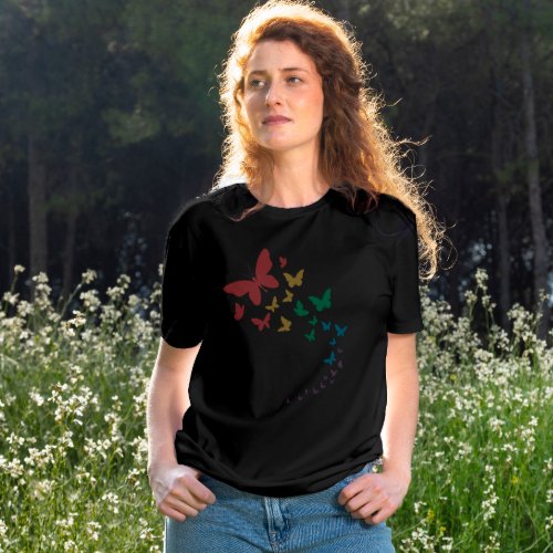 Butterfly gay pride lgbt rainbow colourful flag T_Shirt