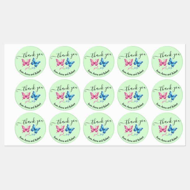 butterfly Gender Reveal Party Invitation Labels (Sheet)