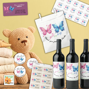 butterfly Gender Reveal Party Invitation Wine Label
