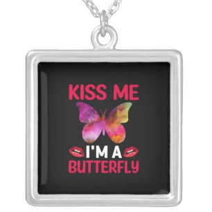 Butterfly Gift Kiss Me I Am A Butterfly Silver Plated Necklace