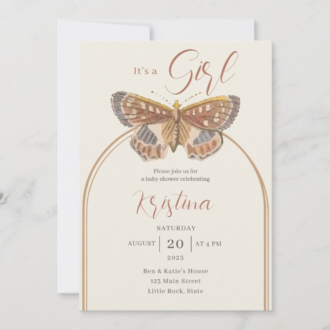 Butterfly Girl All in One Baby Shower Invitation (Front)