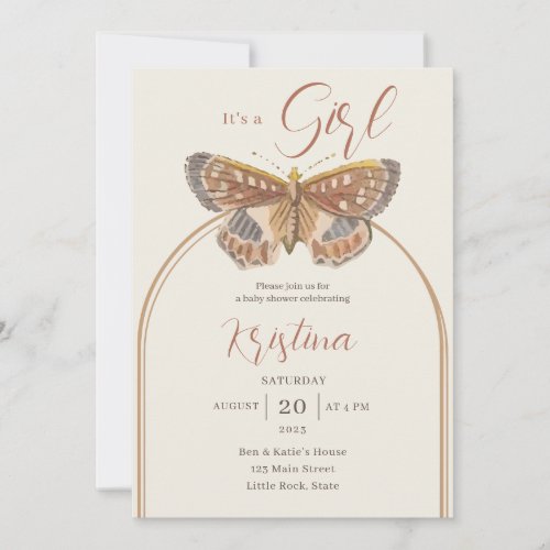Butterfly Girl All in One Baby Shower Invitation