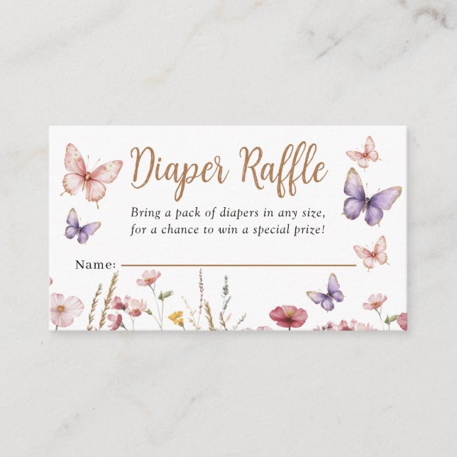 Butterfly Girl Baby Shower Floral Diaper Raffle Enclosure Card (Front)