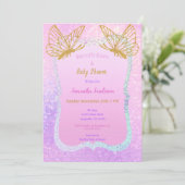 Butterfly Girl Baby Shower Gold Glitter Pink Invitation (Standing Front)