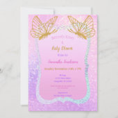 Butterfly Girl Baby Shower Gold Glitter Pink Invitation (Front)
