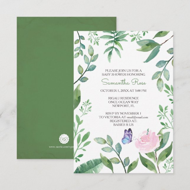 Butterfly Girl Baby Shower Invite, Pink Invitation (Front/Back)