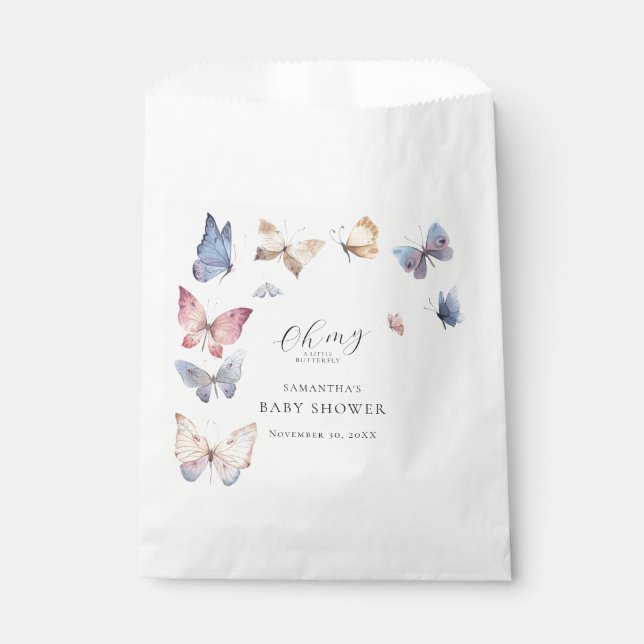 Butterfly Girl Baby Shower Paper Napkin Favor Bag (Front)