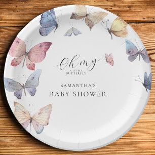 Butterfly Girl Baby Shower Watercolor Invitation Paper Plates