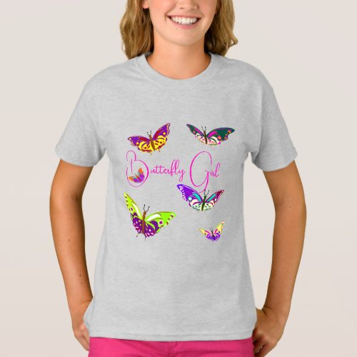 Butterfly girl _ colorful butterflies T_Shirt