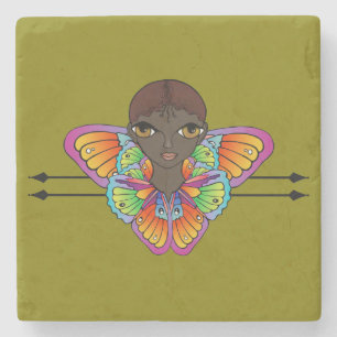 butterfly girl Flat Thank You Card Stone Coaster