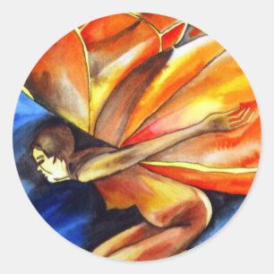 Butterfly girl surreal original fantasy art classic round sticker