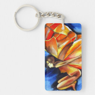 Butterfly girl surreal original fantasy art keychain