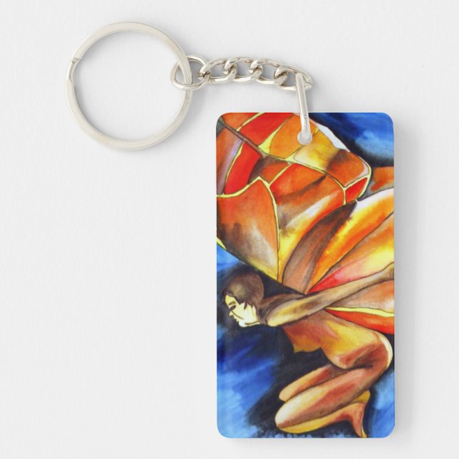 Butterfly girl surreal original fantasy art keychain (Front)