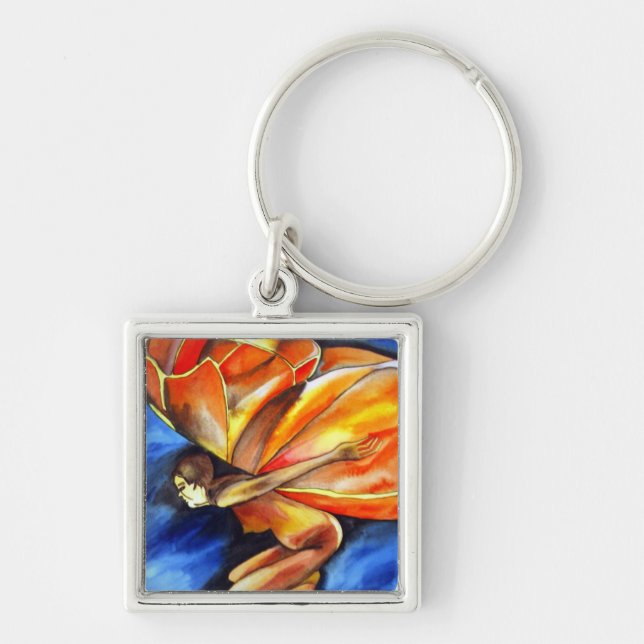 Butterfly girl surreal original fantasy art keychain (Front)
