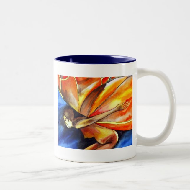 Butterfly girl surreal original fantasy art Two-Tone coffee mug (Right)