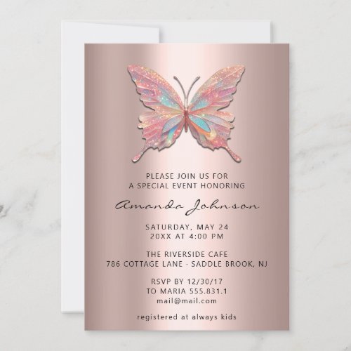 Butterfly Girl Sweet 16th Rose Royal Glitter Royal Invitation
